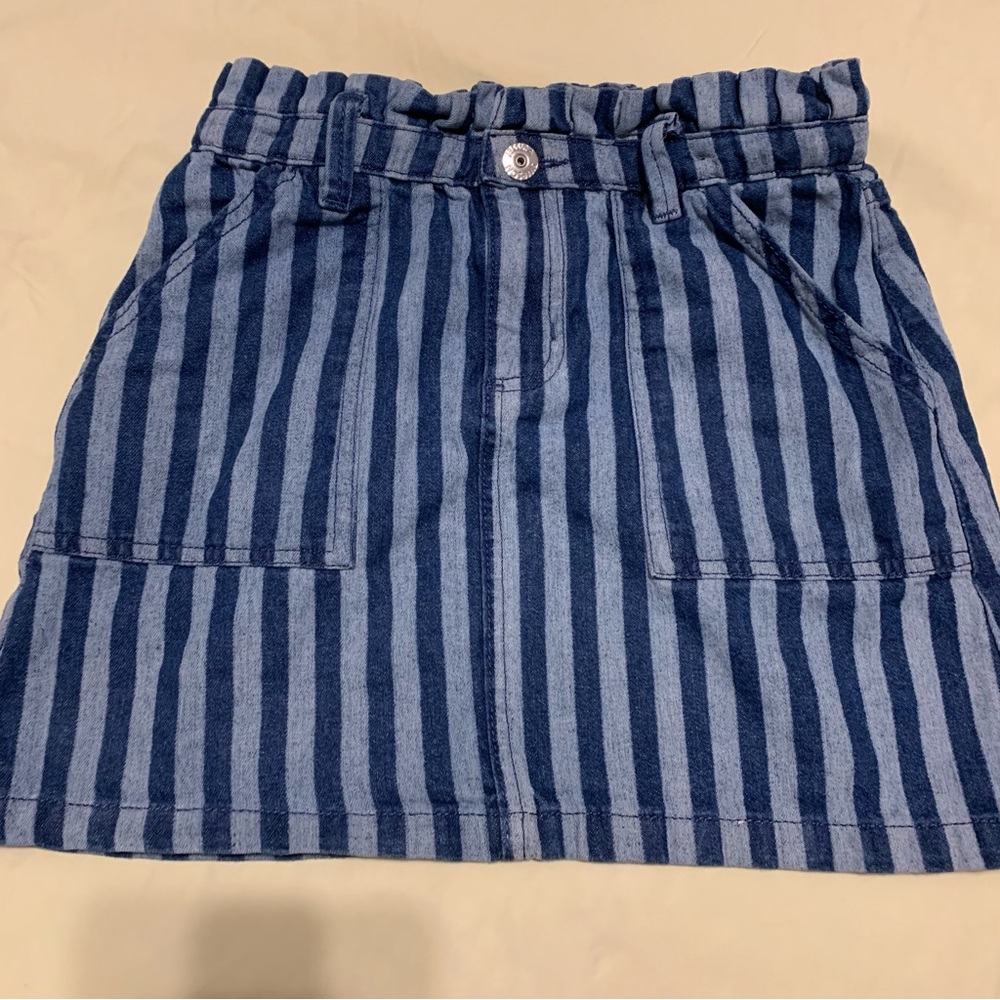 Jessica‎ Simpson Girls 10 Blue Striped Denim Skirt Cotton Short Ruffle Waist